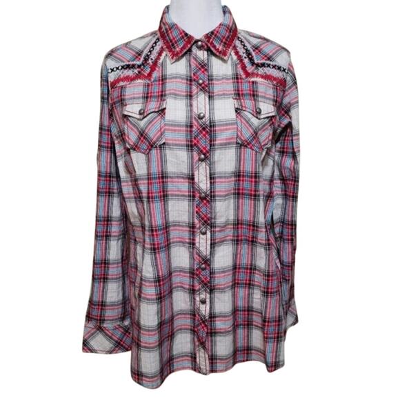 Ariat Women's Embroidered Metal Snap Buttons Shirt Size L Western Y2K Cowgirl - Picture 1 of 10